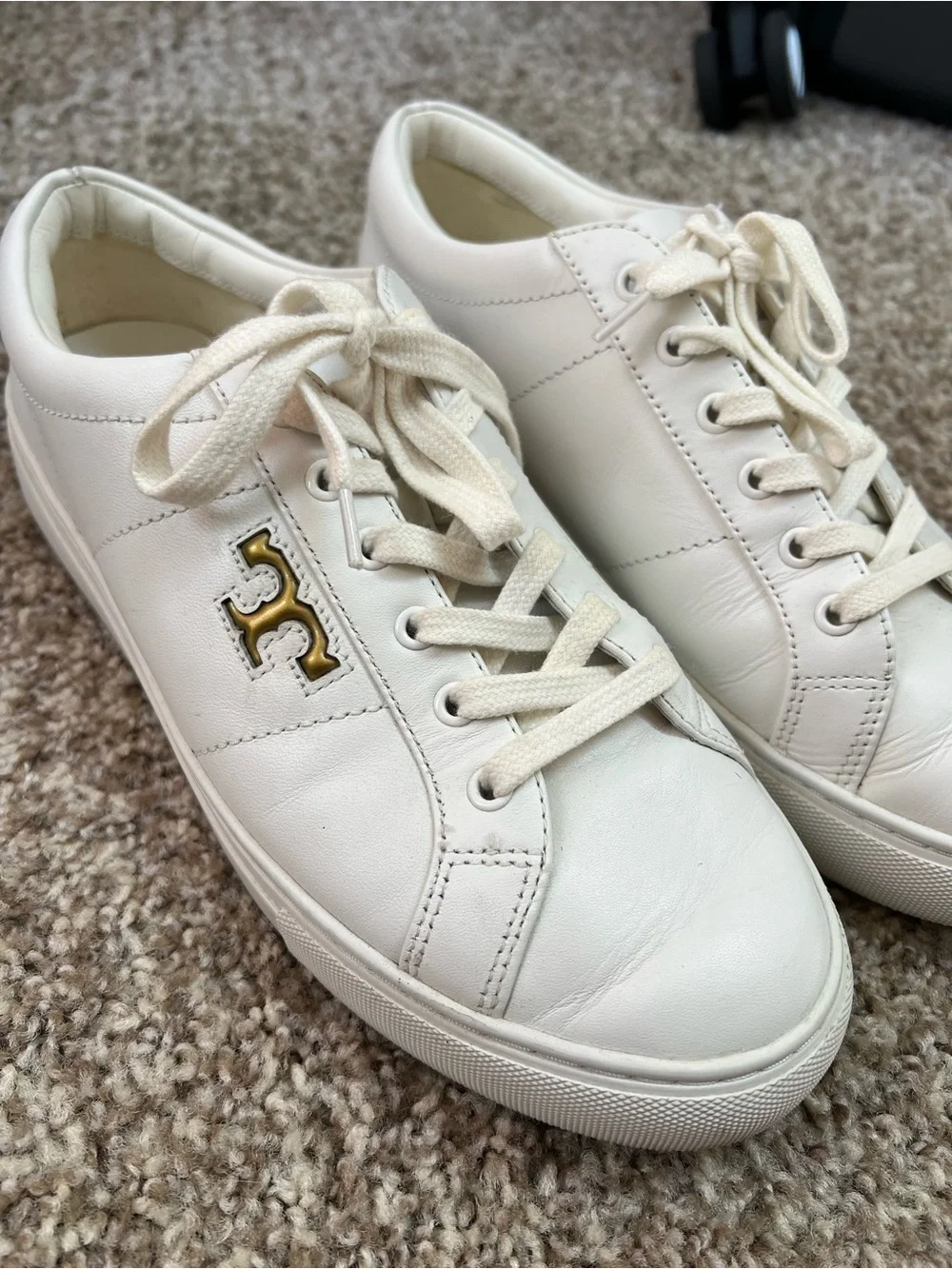 Tory Burch Cream Leather Logo-Detail Sneakers